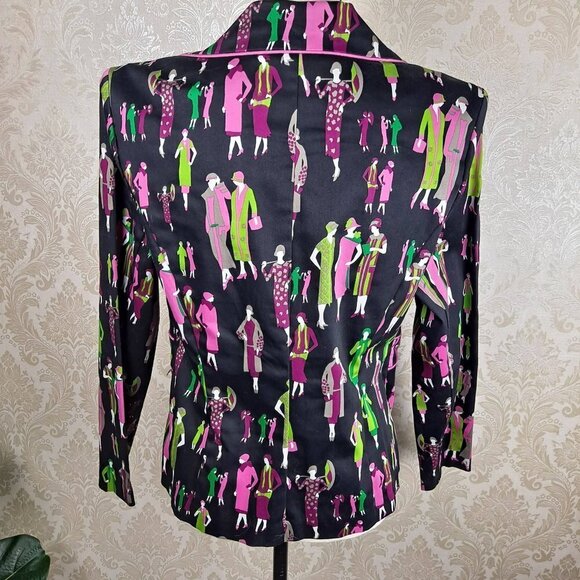 Russell Kemp Size 10 Blazer Ladies of the 1920's Print Black Green Pink 1 Button - Picture 5 of 11